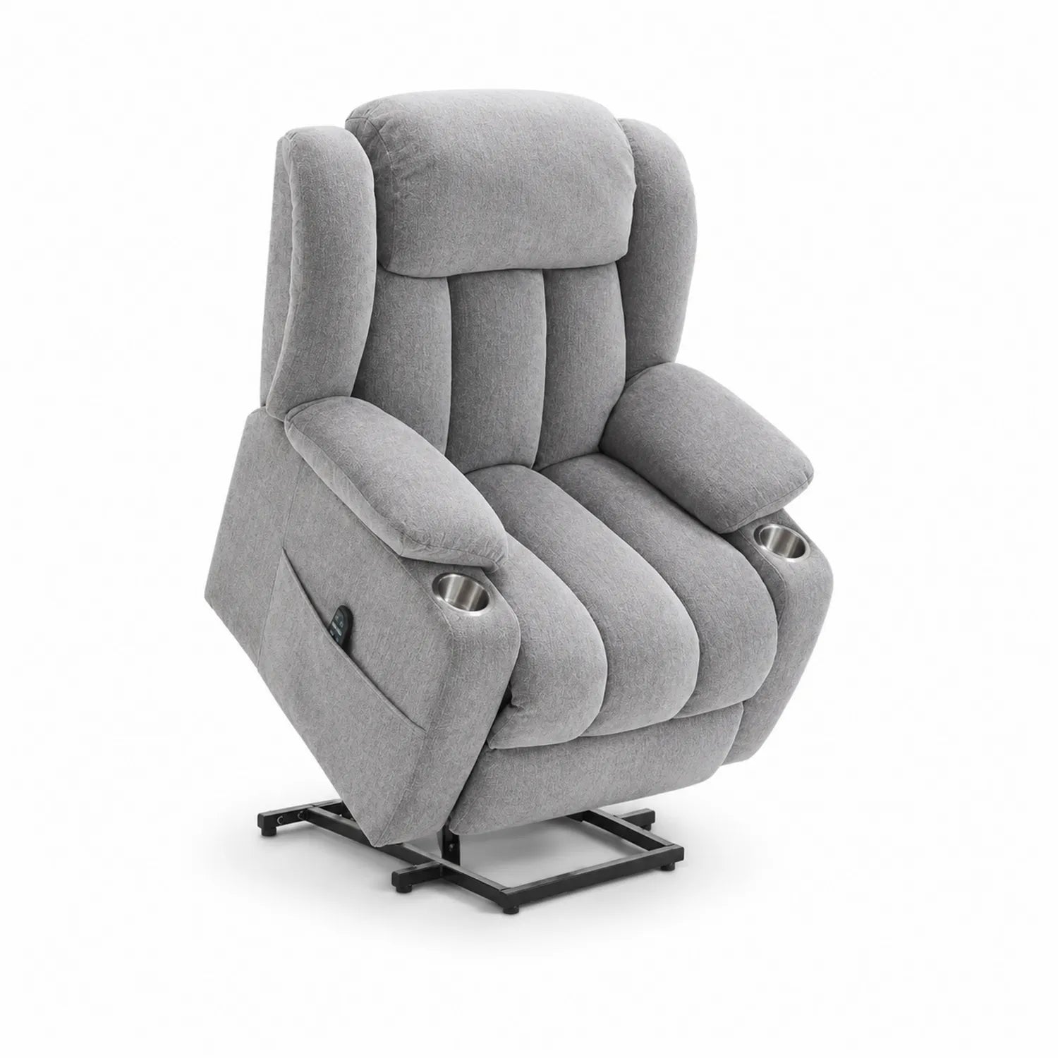 Poltrona reclinabile elettrica in tessuto grigio con porta bicchieri