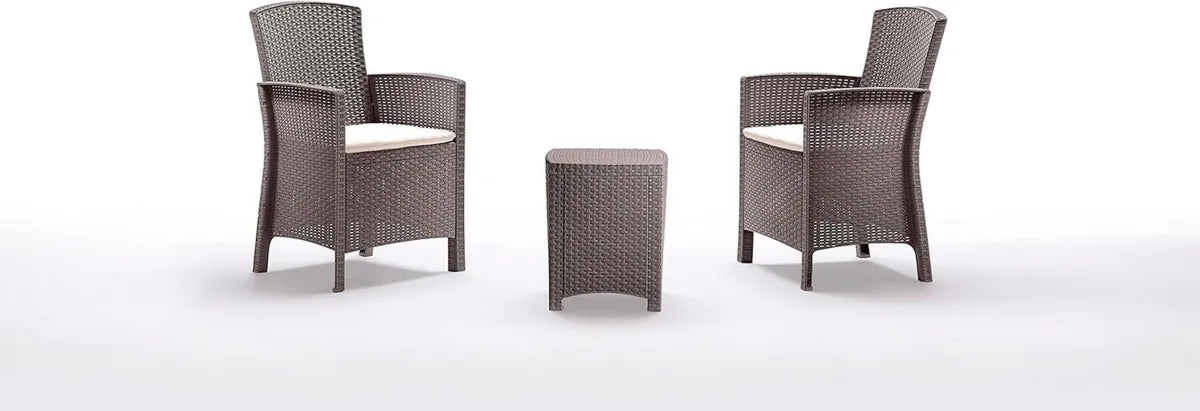 Set da Giardino BICA Lido: 2 Poltrone, Tavolino con Contenitore e Cuscini, Colore Cappuccino e Taupe