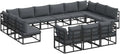 Set Salotto da Giardino in Alluminio Nero con Cuscini, 13 Pezzi