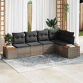 Set di Divani da Giardino Modulare in Polyrattan Grigio con Cuscini