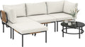 Set Mobili da Giardino in Rattan 5 Pezzi con Cuscini Lavabili, Tavolo in Vetro e Struttura in Acciaio