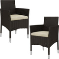 Set 2 Sedie da Giardino in Polyrattan con Braccioli e Cuscini Beige