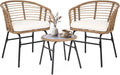 Set da Giardino in Rattan per 2 Persone con Tavolino in Vetro