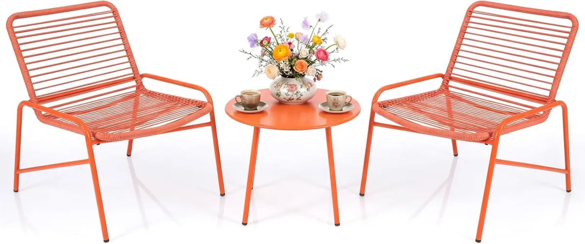 Set da Giardino in Rattan PE con Tavolo Rotondo e Poltrone Ergonomiche, Arancione