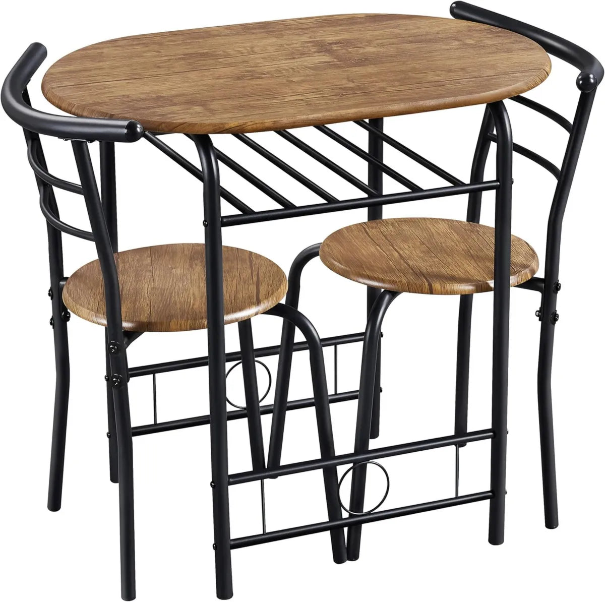 Yaheetech Set Tavolo e Sedie per Sala da Pranzo e Cucina, Design Salvaspazio, Adatto a Piccoli Ambienti, Struttura in Legno e Metallo, Stile Vintage, Capacità Sedia 136 kg, 2 Persone