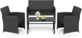 Set Arredamento Giardino 4 Pezzi in Rattan Sintetico, Divano 2 Posti, 2 Poltrone e Tavolino con Vetro, Mobili per Esterno, Nero