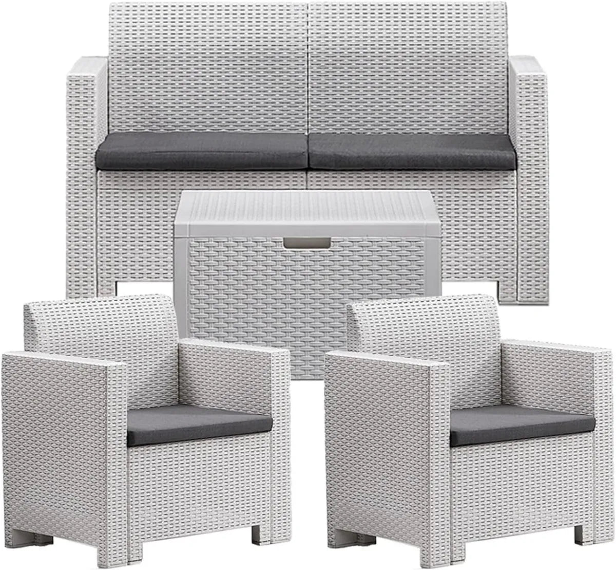 Set Salotto Nebraska 4 Posti in Resina, Colore Bianco, 281x155x79 cm