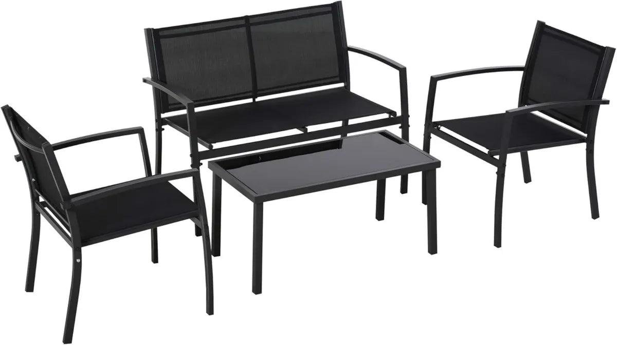 Set da Giardino Outsunny in Metallo Nero: Tavolo, 2 Sedie e Panca