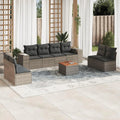 Set Divani Giardino 9 Pezzi con Cuscini in Polyrattan Grigio
