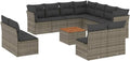 Set modulare da giardino in rattan sintetico grigio con 12 pezzi e cuscini