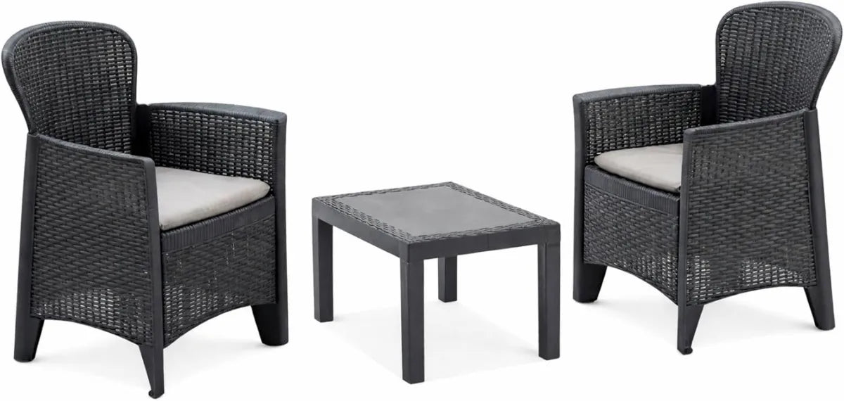 Set Salotto da Esterno in Effetto Rattan con Poltrone e Tavolino