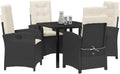 Set Tavolo e Sedie da Giardino in Polyrattan Nero con Cuscini, 5 Pezzi, Design Moderno e Resistente, Schienale Regolabile