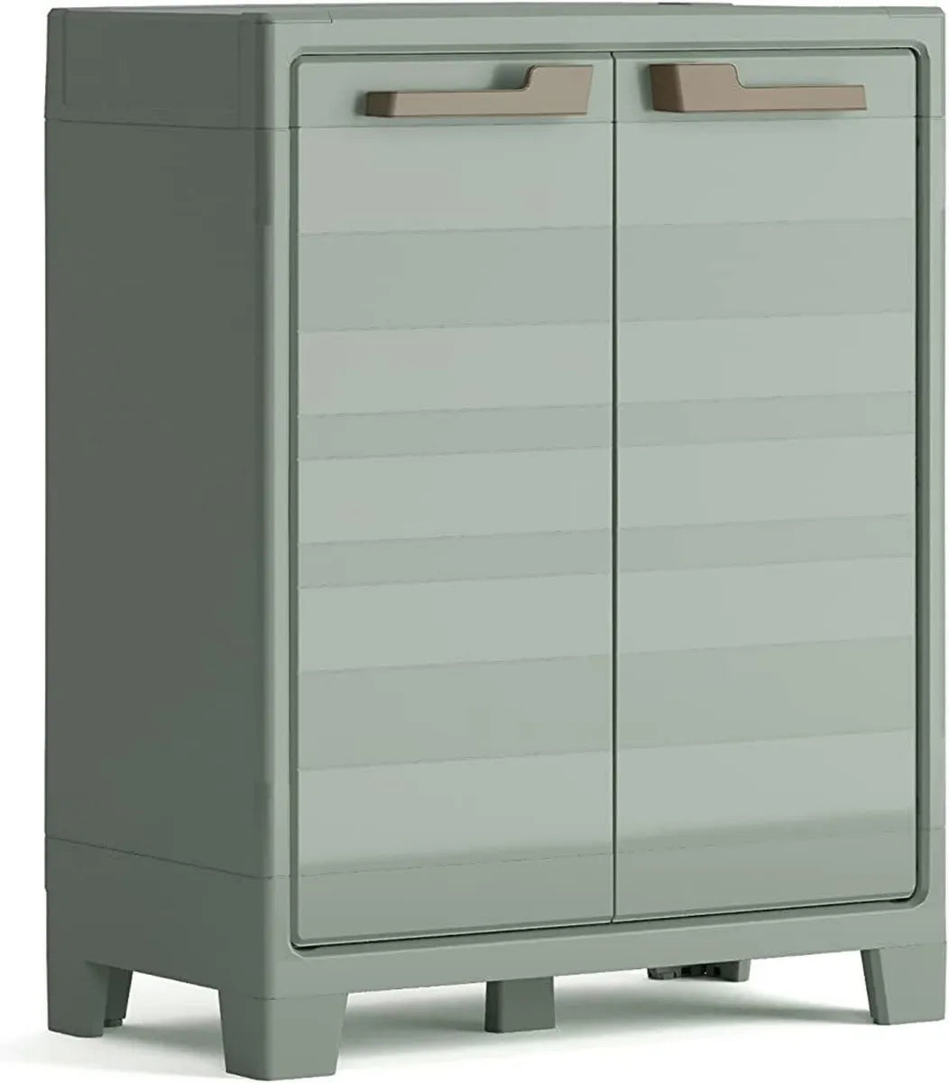 Armadio Basso in Resina Verde con 2 Ripiani Regolabili - 80x44x100 cm
