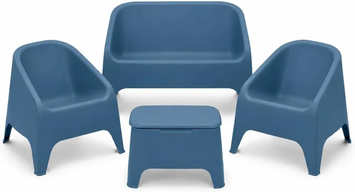 Set Salotto Giardino in Plastica Riciclata: Divano e Poltrone Blu