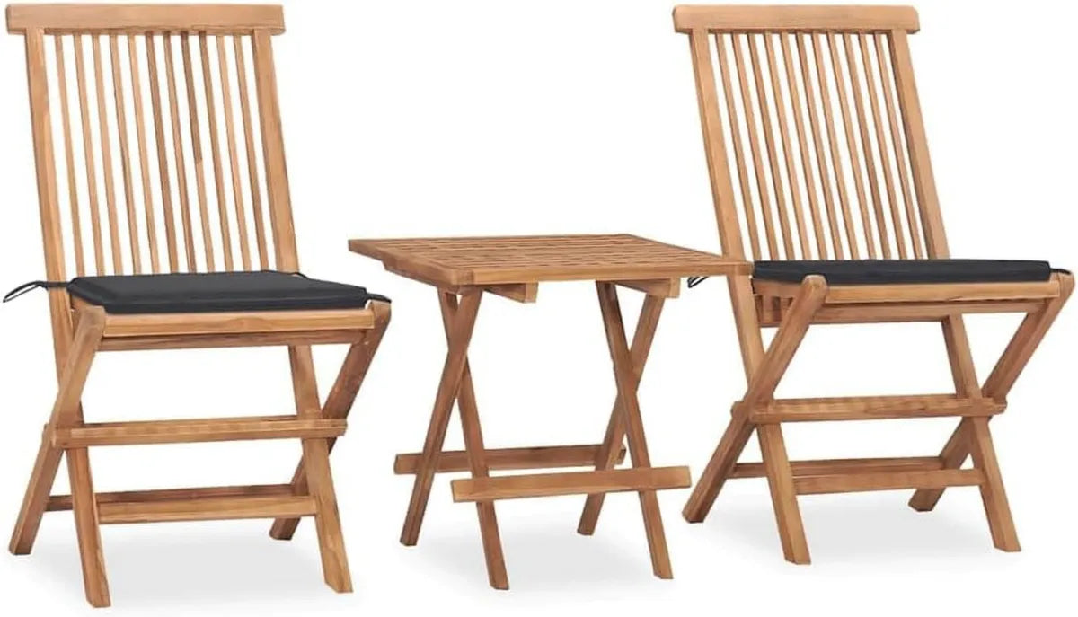 Set da Giardino in Teak Massiccio: Tavolo e Sedie Pieghevoli con Cuscini
