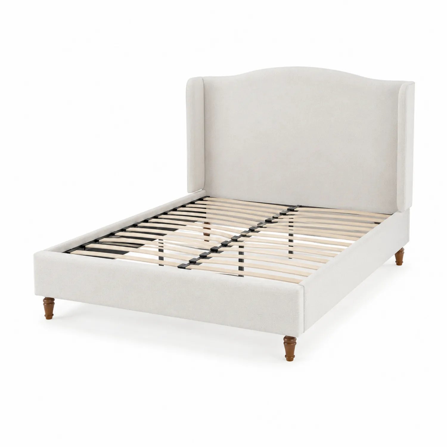 Letto matrimoniale in tessuto con struttura in legno 200x160 cm Beige