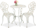 Set Bistrot da Giardino in Alluminio, 3 Pezzi, Stile Ferro Battuto, Colore Bianco Bronzo