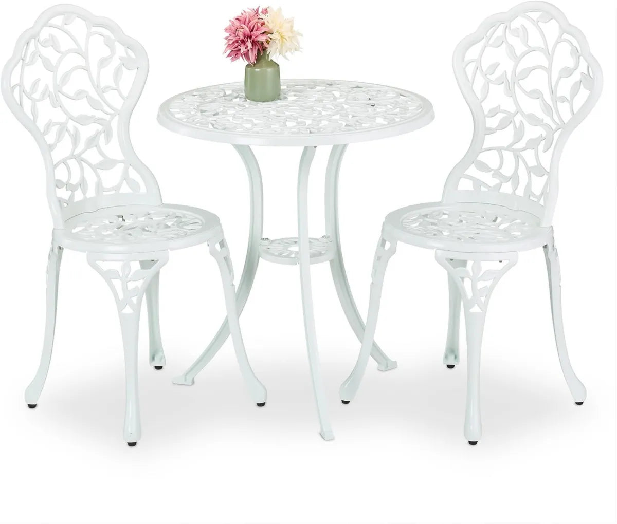 Set da Bistrot in Alluminio Bianco con Tavolo e Sedie da Giardino