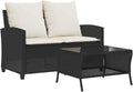 Set da Giardino 2 Posti in Rattan Nero con Cuscini e Tavolino