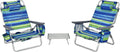 Set Lettini Prendisole Pieghevoli con Tavolino e Tasche, Sdraio Blu per Giardino e Piscina