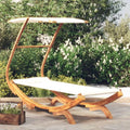 Lettino prendisole in legno massello con tettuccio regolabile crema 100x190x134 cm per esterni