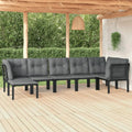 Set da Giardino 7 Pezzi in Polyrattan Nero e Grigio, Divano Letto e Lettini Prendisole per Esterni