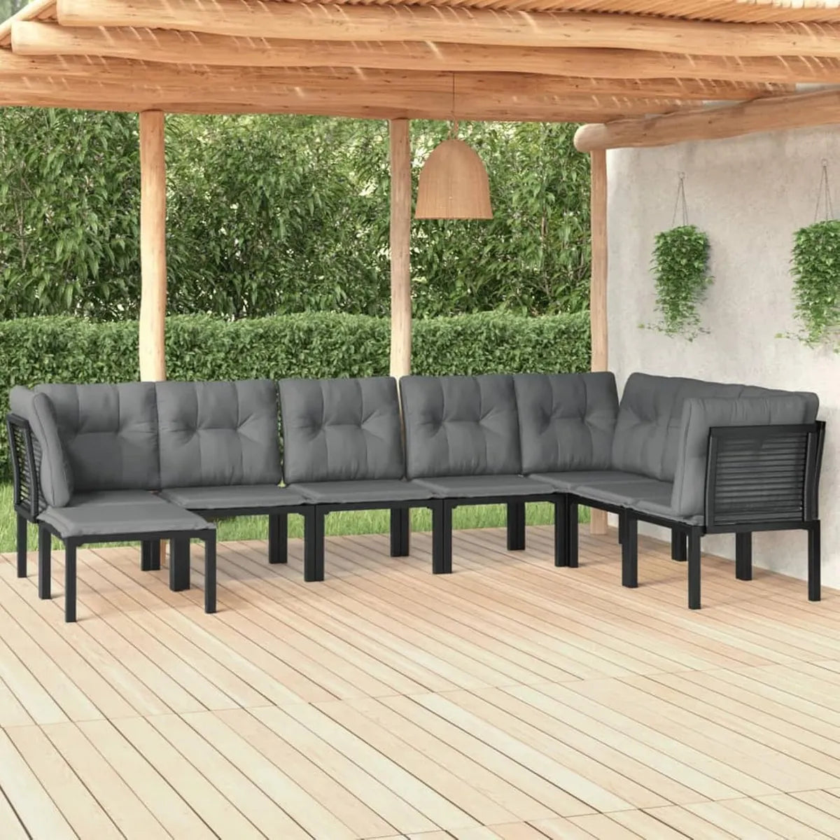 Set Salotto da Giardino in Polyrattan 8 Pezzi, Nero e Grigio, con Lettini Prendisole e Divano Letto, Ideale per Piscina e Balcone