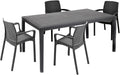 Dmora - Salotto da Giardino Tarquinia, Set per Esterni ed Interni con Tavolo e 4 Sedie Impilabili, Produzione Italiana, Color Antracite