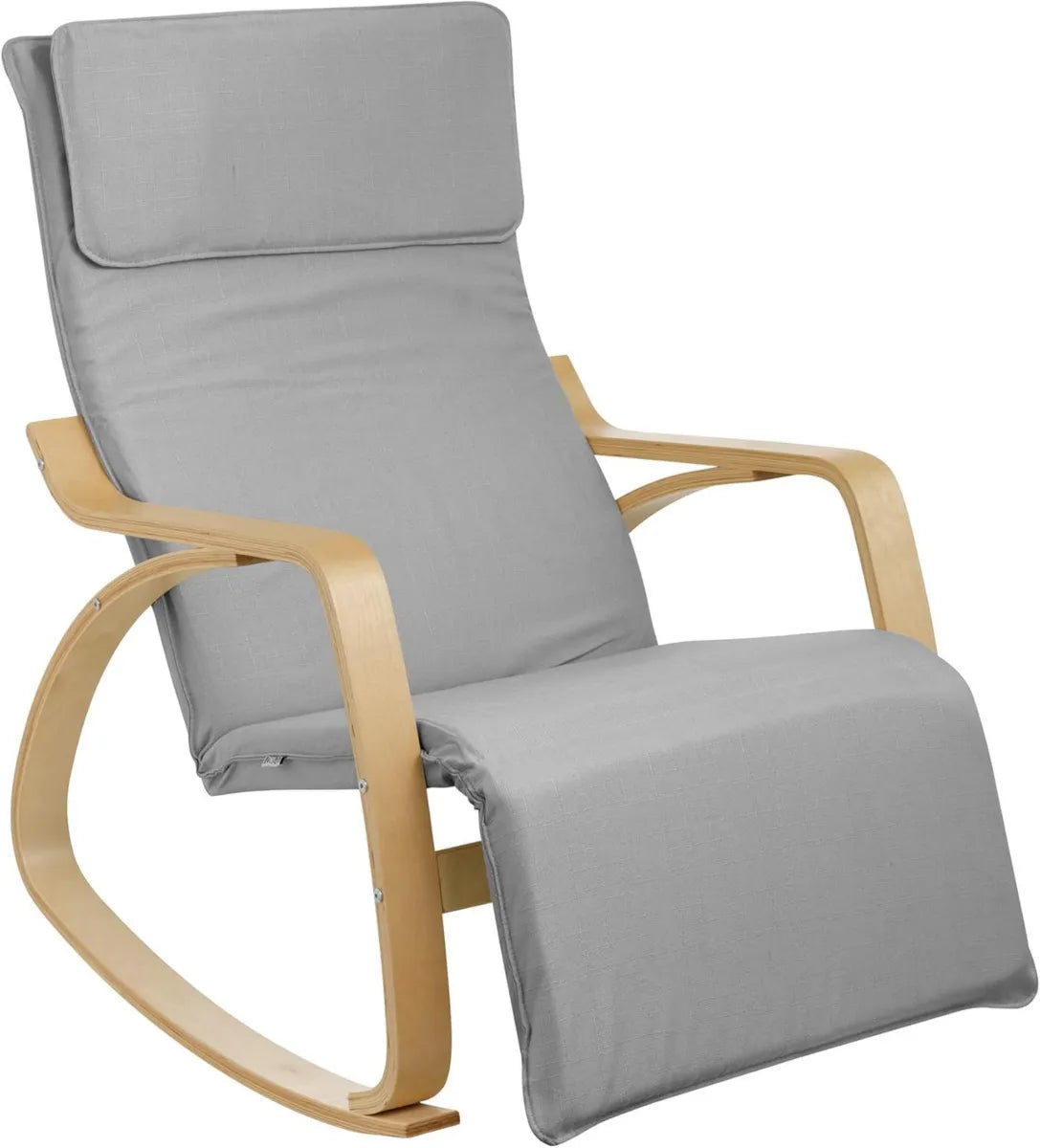 Poltrona a Dondolo Ergonomica con Braccioli in Legno, Regolabile a 5 Altezze, Max 150 kg, Grigio