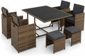 Set da Giardino in Rattan Sintetico con Tavolo, Sedie e Cuscini, Elegante e Compatto