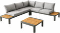 Set da Giardino Moderne Sydney: Divano Angolare in Alluminio e Teak con Cuscini e Tavolino