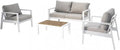 Set Salotto da Giardino in Alluminio Bianco con Divano, Poltrone e Tavolino, Cuscini Inclusi