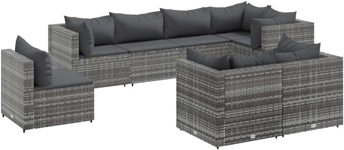 Set Divani da Giardino 8 Pezzi in Rattan Sintetico con Cuscini Grigi