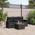 Set Salotto da Giardino 4 Pezzi in Polyrattan con Cuscini Neri