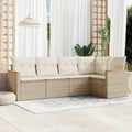 Set Divano da Giardino in Polyrattan con Cuscini Beige, 5 Pezzi, Modulare