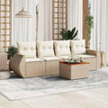 Set Salotto da Giardino 5 Pezzi in Polyrattan Beige con Cuscini, Divano Modulare per Esterni