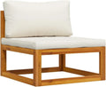 Divano modulare da esterno in acacia con cuscini crema