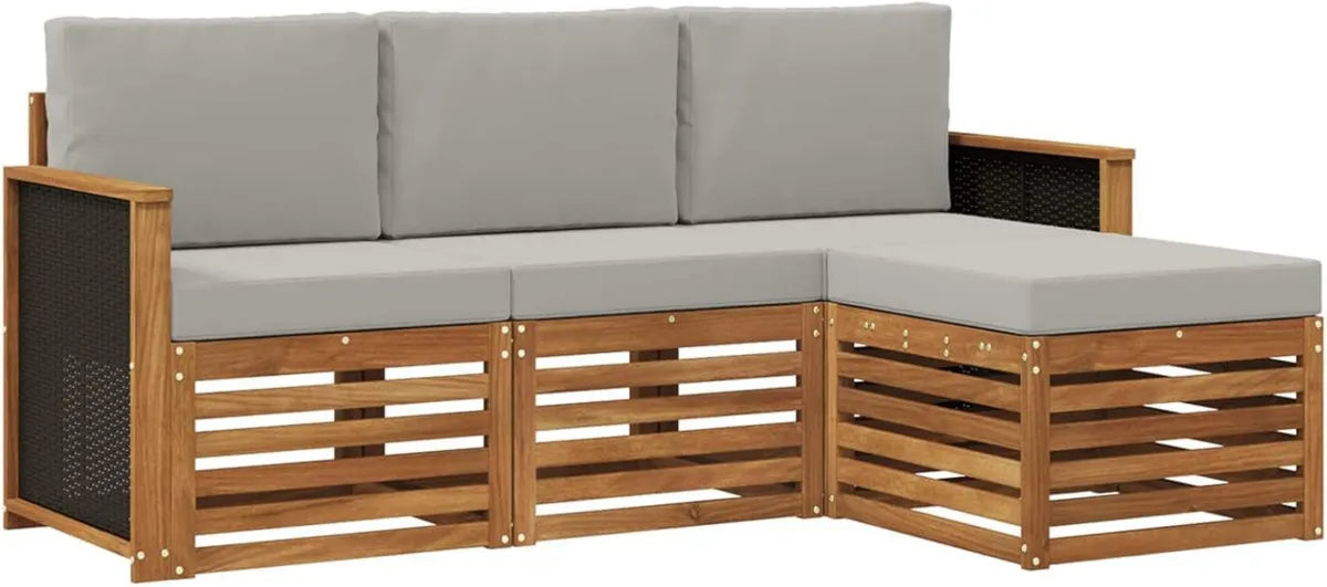 Set Divani da Giardino 4 Pezzi Naturale e Grigio Chiaro, Divano Modulabile Esterno