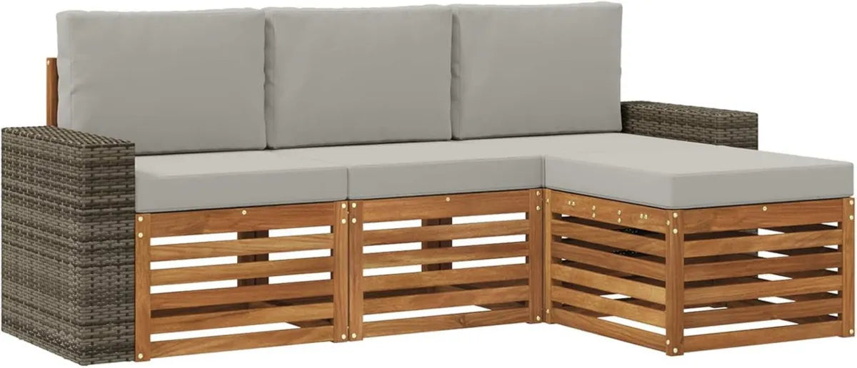 Set Divani da Giardino 4 Pezzi, Naturale e Grigio Chiaro, Salotto Modulare da Esterno
