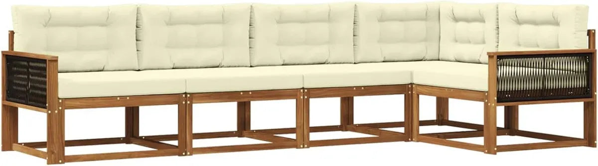 Set Divani da Giardino in Rattan 5 pezzi, Naturale e Crema, Arredo Esterno Resistente, Comfort e Stile per il Patio