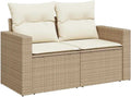 Divano da Giardino a 2 Posti in Polyrattan Beige con Cuscini