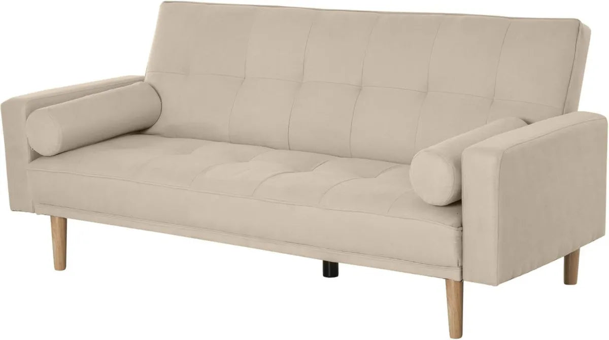 Divano Letto 3 Posti Regolabile con Struttura in Legno Beige