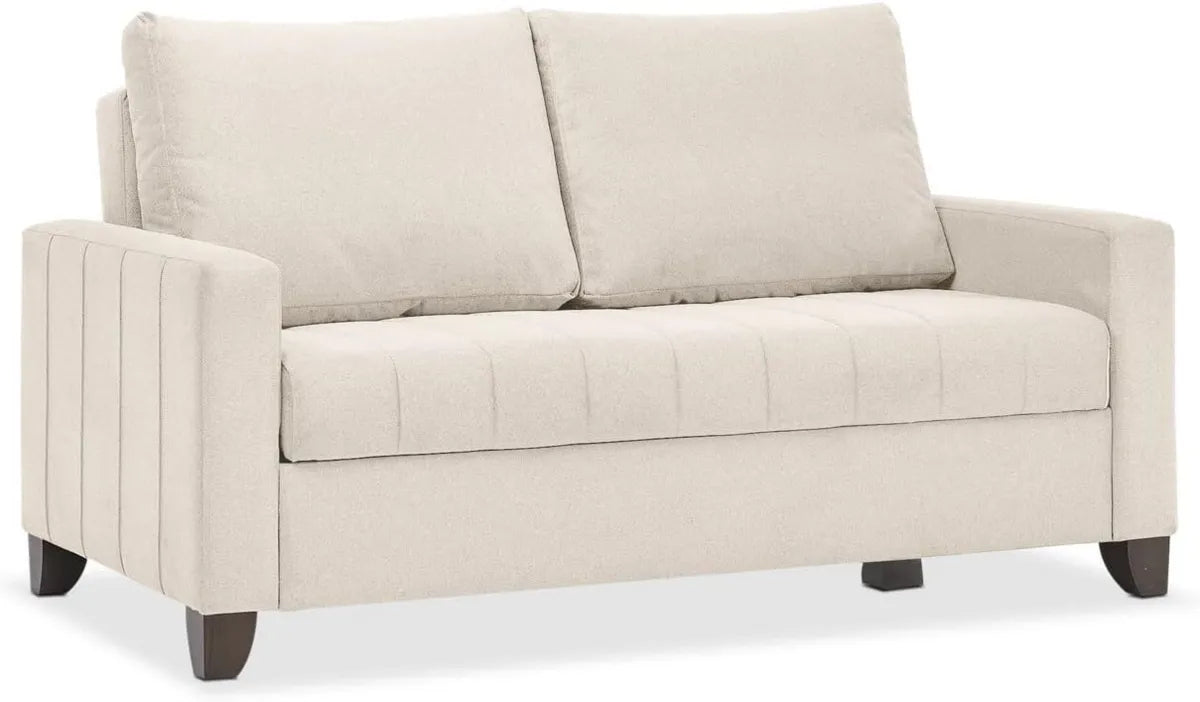 Divano Letto Matrimoniale Trasformabile 140x190 cm in Tessuto Beige con Cuscini Estraibili e Piedi in Legno