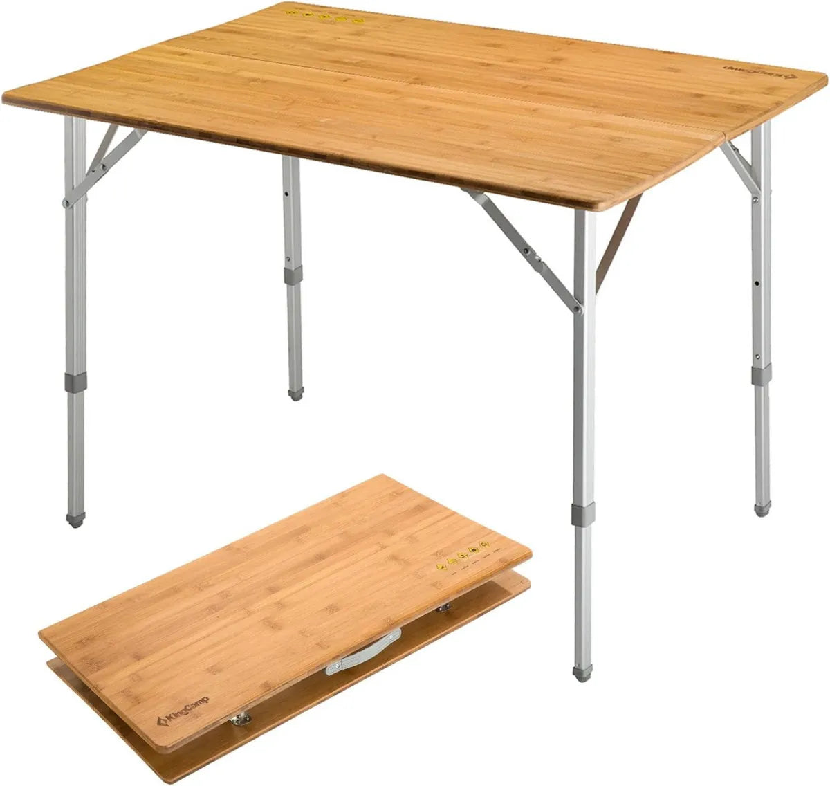 Tavolo Pieghevole in Bambù per Campeggio 100x72 cm, Altezza Regolabile, Alluminio Robusto, Include Borsa