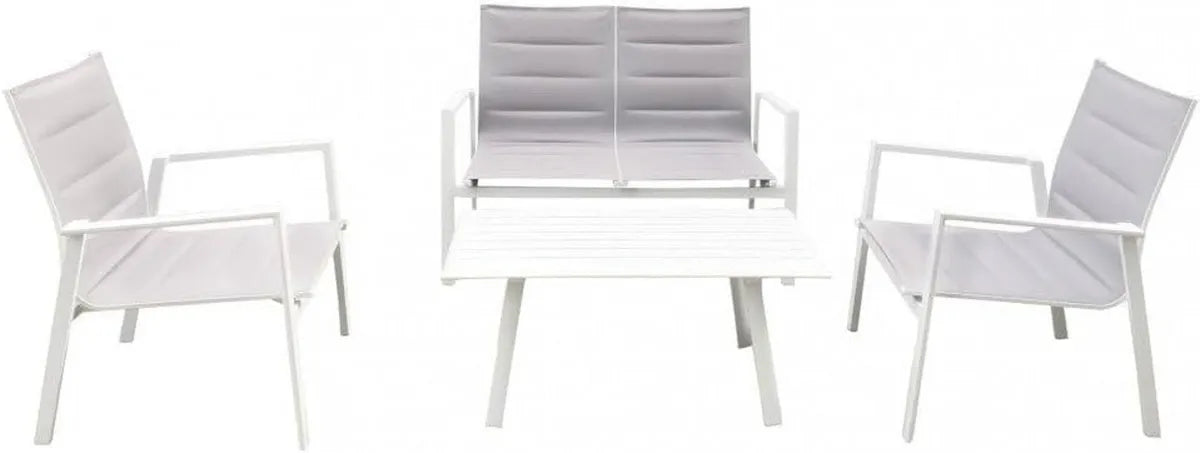 Ensemble da Giardino con Divano, Poltrone e Tavolino in Alluminio Bianco
