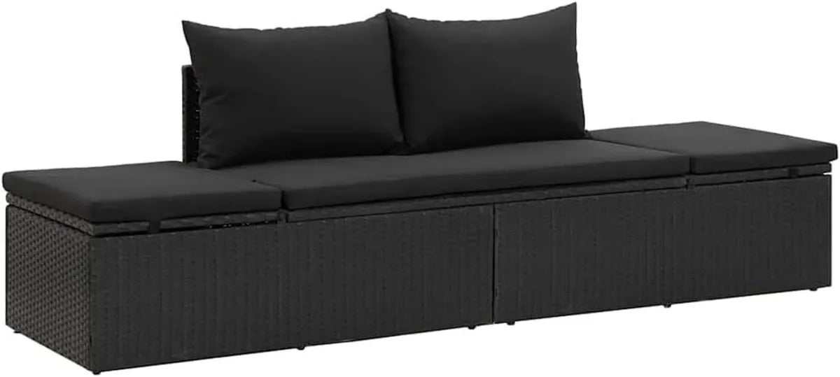 Sedia a Sdraio in Polyrattan Nero con Cuscini e Telaio in Acciaio