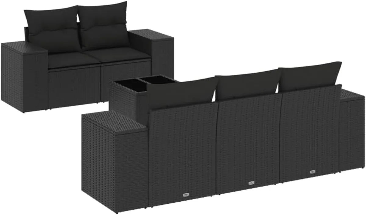 Set Arredo Giardino 6 Pezzi con Cuscini Neri in Polyrattan