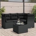 Set Divano da Giardino in Polyrattan Nero con Tavolino in Vetro, 4 Posti a L
