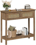 Trironsun Consolle Boho in Rattan e Legno con Cassetti, Ideale per Soggiorno e Ingresso, Rovere Caramello
