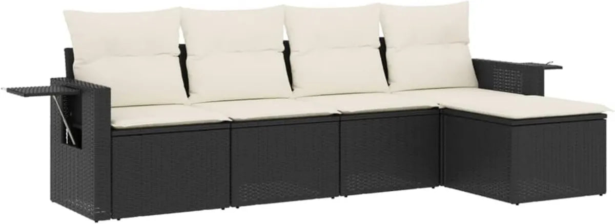 Set Divani da Giardino in Polyrattan Nero con Tavolini Pieghevoli